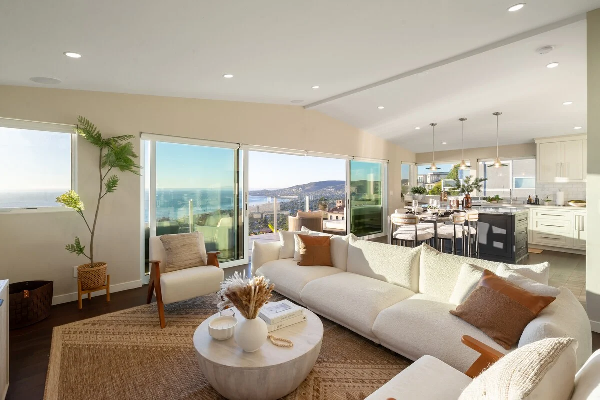 Cream seating and ocean views in our Laguna Beach project